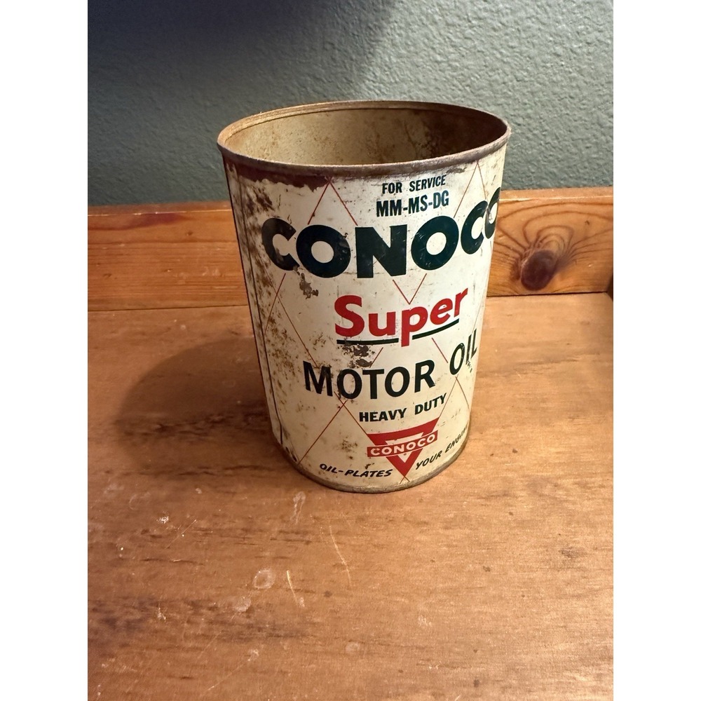 Vintage Conoco Super Motor Oil Quart Can Heavy Duty Petroliana Advertising Empty